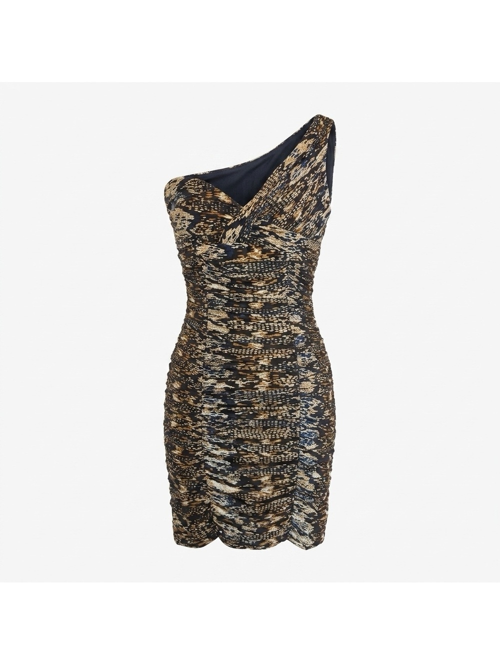 Laundry One-Shoulder Ruched Patterned Cocktail Dress